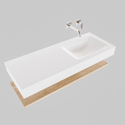 MONDIAZ ALAN 120cm - Badkamermeubelset - planchet - washed oak - vrijhangende wastafel - wasbak rechts - 0 kraangaten - talc SW408775
