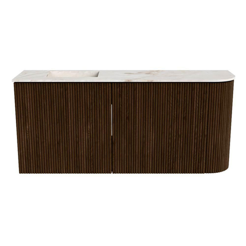 Mondiaz JOYA-DLUX Meuble de salle de bains 91,6cm - arrondi droit couleur Noyer - Vasque FAYE position Gauche 1 trou de robinet couleur Frappe SW1422306