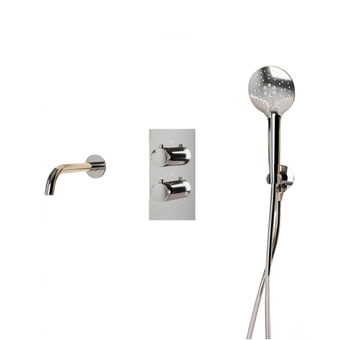Fortifura Calvi Badkraan set - uitloop - 22cm inkortbaar - metalen slang - ronde handdouche - inbouwdeel - wandhouder - verchroomd chroom SW1244022