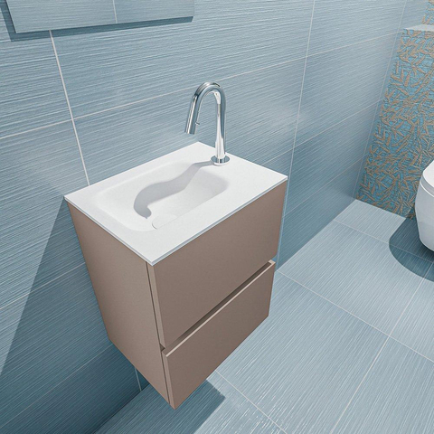 MONDIAZ ADA Toiletmeubel - 40x30x50cm - 1 kraangat - 2 lades - smoke mat - wasbak links - Solid surface - Wit SW472565