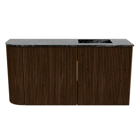 Mondiaz JOYA-DLUX 81.6cm meuble de salle de bains - arrondi gauche couleur Walnut - Vasque FAYE position Droite 1 trou de robinet couleur Lava. SW1422454