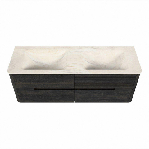 Mondiaz CIRO-DLUX Badkamermeubelset - 140x45x50cm - Solid surface wastafel Ostra - 2 wasbak Dubbel - 2 kraangaten - 4 lades - Shadow SW1532478