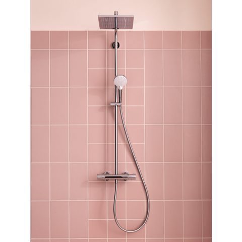Hansgrohe Crometta e 240 - 1jet - showerpipe: - met Ecostat - 1001 CL douchekraan thermostatischHOH=15cm - met E - 24 - thermostaat - hoogglans chroom SW73205