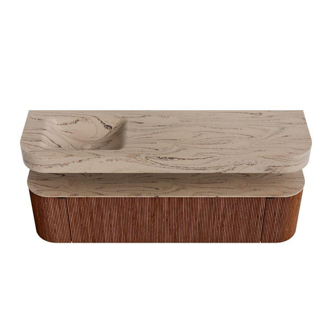 MONDIAZ THOR-DLUX 170cm meuble de salle de bains arrondi gauche + droite couleur Ruby avec 1 tiroir et 2 portes. Vasque suspendue CLOUD Gauche 1 trou de robinet couleur Arena. SW1465815