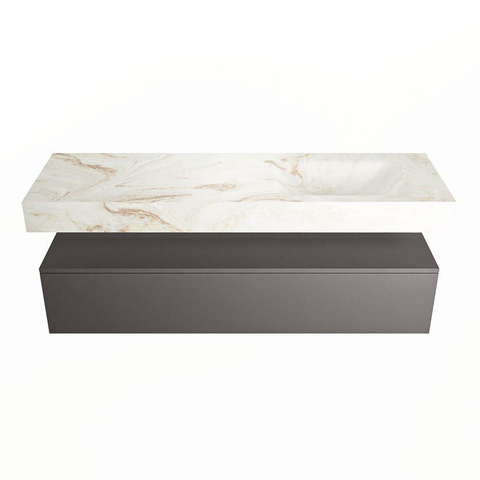 Mondiaz ALAN-DLUX Ensemble de meuble - 150cm - meuble Dark grey mat - 1 tiroir - Lavabo Cloud Frappe suspendu - vasque Droite - 0 trous de robinet SW805368