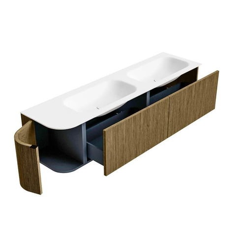 Mondiaz KURVE Badkamermeubelset - 175x46x40cm - 2 lade - 1 deur - wastafel solid surface - dubbel / rechts - 2 kraangaten - Dusk SW1414746