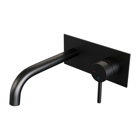Brauer Black Carving Mitigeur de lavabo encastré - bec verseur courbé à gauche - longue poignée étroite carving - plaque de recouvrement - noir mat SW716140