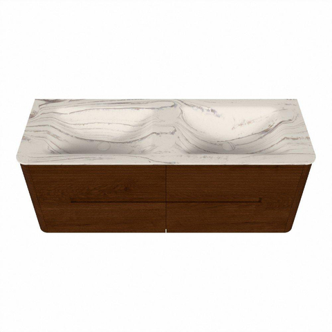 Mondiaz CIRO-DLUX Meuble de salle de bains - 130x45x50cm - Plan vasque en solid surface Nata - 2 vasques doubles - 2 trous de robinet - 4 tiroirs - Ruby SW1532098