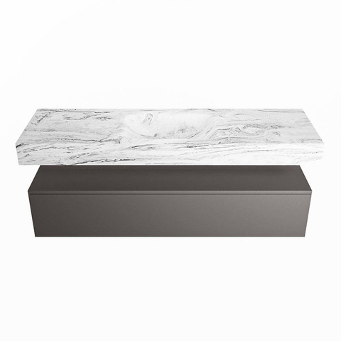 Mondiaz ALAN-DLUX Ensemble de meuble - 150cm - meuble Dark grey mat - 1 tiroir - Lavabo Cloud Glace suspendu - vasque Centre - 1 trou de robinet SW805526
