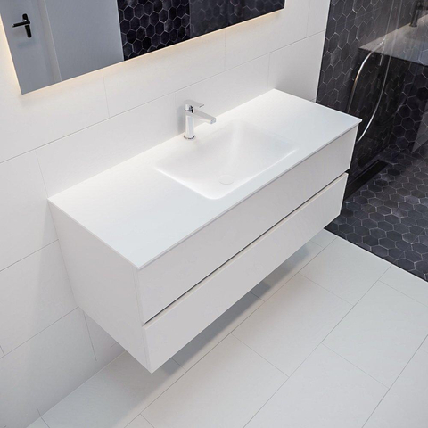 MONDIAZ VICA Ensemble de meuble salle de bain - 120cm - 2 tiroirs - lavabo Cloud central - 1 trou de robinet - solid surface talc SW409837