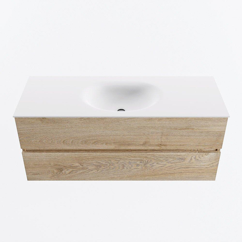 MONDIAZ VICA meuble sous lavabo 120cm Chêne blanchi 2 tiroirs. Lavabo MOON centre 1 trou de robinet, couleur Talc. SW1381933