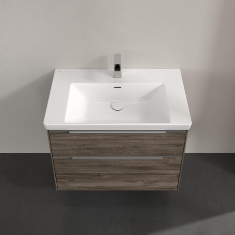 Villeroy & Boch Subway 3.0 wastafelonderbouwkast - met 2 laden - met grepen aluminium glanzend - 77.2x57.6x47.8 - Stone Oak (hout) SW641629