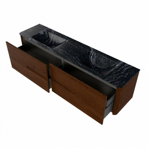 Mondiaz CIRO-DLUX Badkamermeubelset - 190x45x50cm - Solid surface wastafel Lava - 2 wasbak Dubbel - 2 kraangaten - 4 lades - Ruby SW1531624