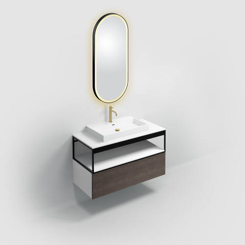 Clou Look at Me miroir – ovale – 45 x 100 cm – LED indirecte tout autour – Noir mat SW636634