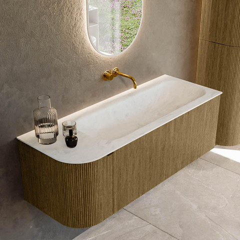 Mondiaz KURVE-DLUX Ensemble meuble de salle de bains - 125x46x40cm - 1 tiroir - 1 porte - vasque solid surface - droite - sans trou de robinet - Dusk SW1414909