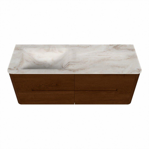 Mondiaz CIRO-DLUX Ensemble de meubles de salle de bains - 130x45x50cm - vasque Solid surface Frappe - 1 lavabo à gauche - sans trous de robinet - 4 tiroirs - Ruby SW1531306