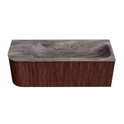 MONDIAZ KURVE-DLUX 125cm badmeubel ronding Links kleur Ruby met 1 lade en 1 deur. Wastafel BIG MEDIUM Rechts 1 kraangat Oza. SW1432804