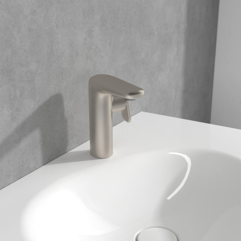 Villeroy & Boch Antao 1 greeps wastafelkraan - 173mm - met push open afvoergarnituur - Brushed Nickel (rvs) SW974163