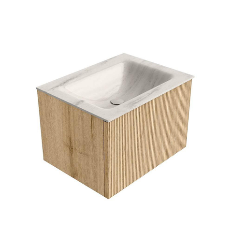 MONDIAZ KURVE-DLUX Meuble de salle de bains 60cm couleur Chêne avec 1 tiroir et 0 porte. Lavabo CLOUD Centre sans trou de robinet Meli. SW1431579