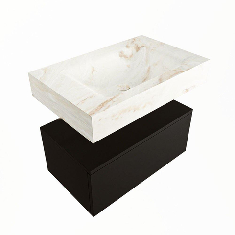 Mondiaz ALAN-DLUX Ensemble de meuble - 70cm - meuble Urban mat - 1 tiroir - Lavabo Cloud Frappe suspendu - vasque Centre - 1 trou de robinet SW804679