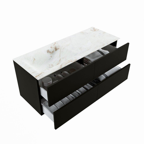 MONDIAZ VICA-DLUX Ensemble meuble de salle de bains - 120cm - meuble bas Urban - 4 tiroirs - lavabo encastré Cloud gauche - sans trous de robinet - version haute 60cm - Frappe SW1088649