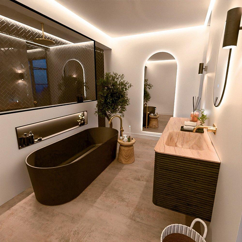 Mondiaz CIRO-DLUX Badkamermeubelset - 150x45x50cm - Solid surface wastafel Saba - 1 wasbak Rechts - zonder kraangaten - 4 lades - Shadow SW1532713