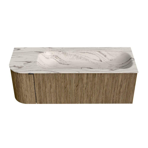 MONDIAZ KURVE-DLUX Meuble de salle de bains 125cm arrondi à gauche couleur Dusk avec 1 tiroir et 1 porte. Vasque BIG MEDIUM à droite sans trou de robinet Nata. SW1432387