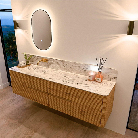 Mondiaz CIRO-DLUX Badkamermeubelset - 190x45x50cm - Solid surface wastafel Glace - 1 wasbak Links - zonder kraangaten - 4 lades - Oak SW1531063