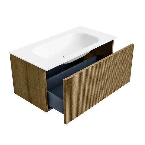 Mondiaz KURVE Ensemble meuble de salle de bains - 90x46x40cm - 1 tiroir - lavabo solid surface - central - 1 trou de robinet - Dusk SW1414753