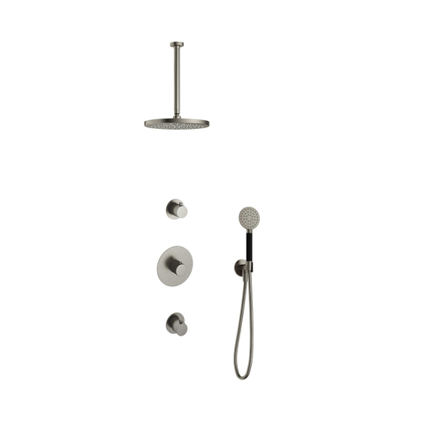 Hotbath Cobber IBS20 Regendoucheset - inbouw - 30cm plafondarm - 30cm ronde hoofddouche - 3 standen handdouche - geborsteld nikkel (RVS) SW440660