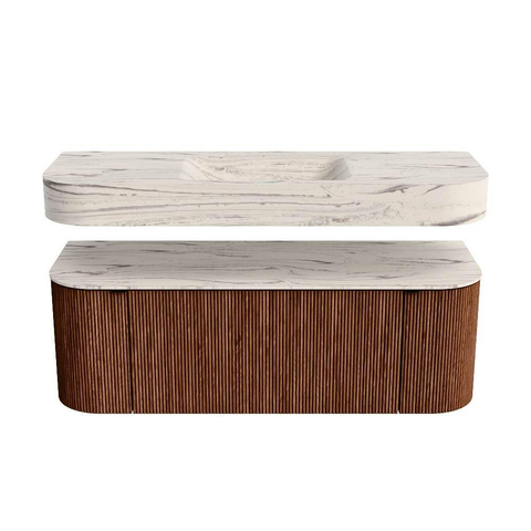 MONDIAZ THOR-DLUX 130cm meuble de salle de bains arrondi gauche + droite couleur Ruby avec 1 tiroir et 2 portes. Vasque suspendue CLOUD Milieu 1 trou de robinet couleur Nata. SW1463866