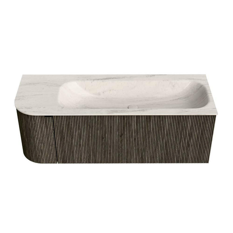 MONDIAZ KURVE-DLUX Meuble de salle de bains 125cm arrondi à gauche couleur Shadow avec 1 tiroir et 1 porte. Lavabo BIG MEDIUM à droite 1 trou de robinet Meli. SW1431789