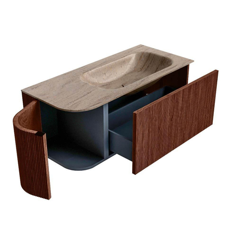 MONDIAZ KURVE-DLUX Meuble de salle de bains 105cm arrondi à gauche couleur Ruby avec 1 tiroir et 1 porte. Lavabo BIG SMALL à droite 1 trou de robinet Saba. SW1433454