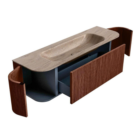 MONDIAZ KURVE-DLUX Meuble de salle de bains 150cm arrondi Gauche + Droite couleur Ruby avec 1 tiroir et 2 portes. Lavabo BIG MEDIUM Central 1 trou de robinet Saba. SW1433476