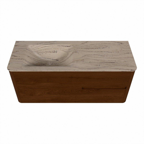 Mondiaz CIRO-DLUX Badkamermeubelset - 120x45x50cm - Solid surface wastafel Arena - 1 wasbak Links - zonder kraangaten - 2 lades - Ruby SW1531709