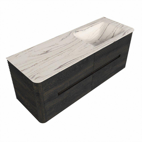 Mondiaz CIRO-DLUX Badkamermeubelset - 130x45x50cm - Solid surface wastafel Nata - 1 wasbak Rechts - zonder kraangaten - 4 lades - Shadow SW1532580