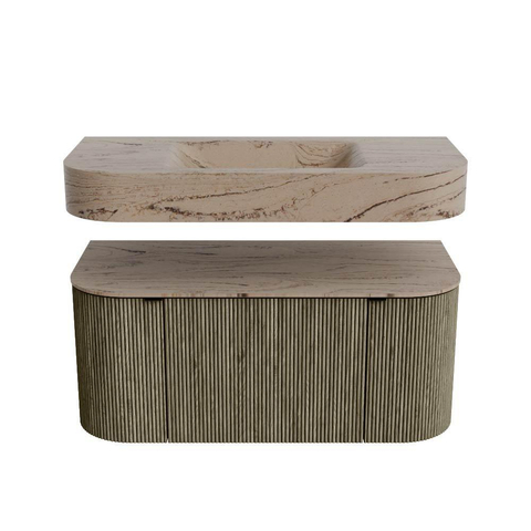 MONDIAZ THOR-DLUX Meuble de salle de bains - 100cm - arrondi gauche + droite - couleur Shadow - 1 tiroir - 2 portes - Vasque suspendue CLOUD Milieu 1 trou de robinet couleur Arena SW1467466