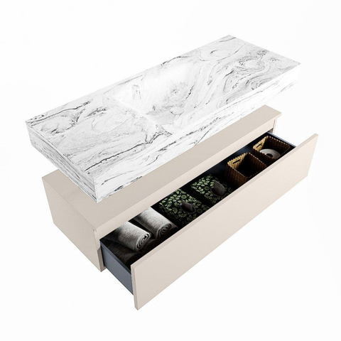 MONDIAZ ALAN - DLUX Badkamermeubelset - 120cm - onderkast - Linen - 1 lade - vrijhangende wastafel - wasbak midden - 1 kraangat - Glace SW805669