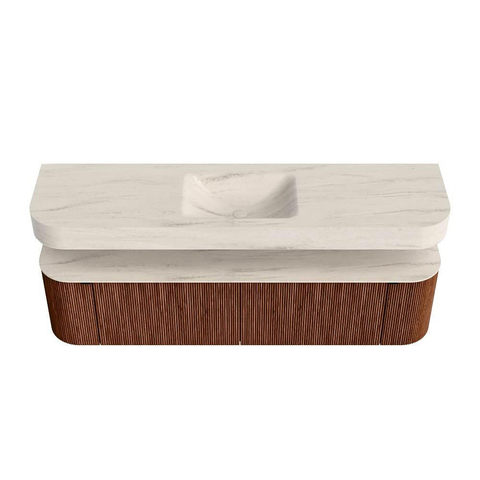 MONDIAZ THOR-DLUX 180cm meuble de salle de bains arrondi gauche + droite couleur Ruby avec 2 tiroirs et 2 portes. Vasque suspendue CLOUD Milieu 1 trou de robinet couleur Meli. SW1466173
