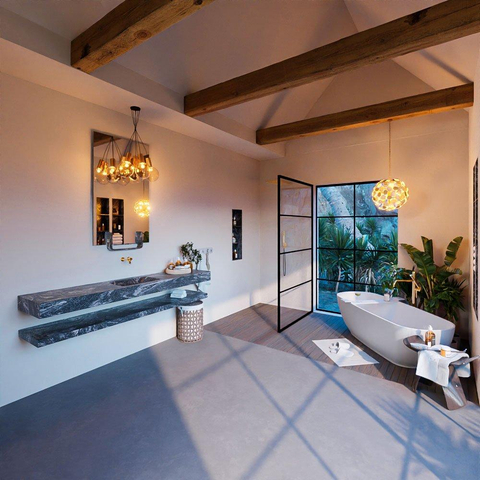 Mondiaz ALAN-DLUX Ensemble de meuble - 200cm - meuble Lava mat - 0 tiroirs - Lavabo Cloud Lava suspendu - vasque Centre - 0 trous de robinet SW809227