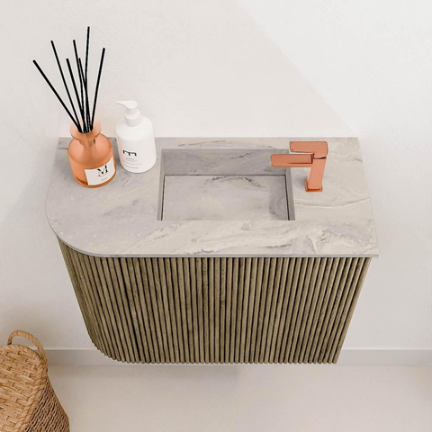 Mondiaz JOYA-DLUX 51.6cm toiletmeubel - ronding links kleur Dusk - Wastafel FAYE positie Rechts 1 kraangat kleur Glace. SW1423159
