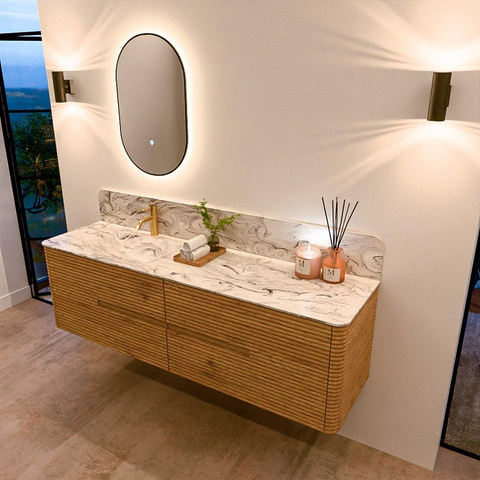 Mondiaz CIRO-DLUX Badkamermeubelset - 170x45x50cm - Solid surface wastafel Glace - 1 wasbak Links - 1 kraangat - 4 lades - Oak SW1530847