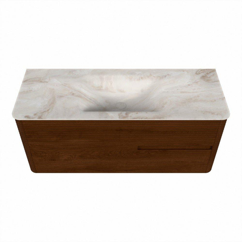 Mondiaz CIRO-DLUX Badkamermeubelset - 120x45x50cm - Solid surface wastafel Frappe - 1 wasbak Midden - 1 kraangat - 2 lades - Ruby SW1531303