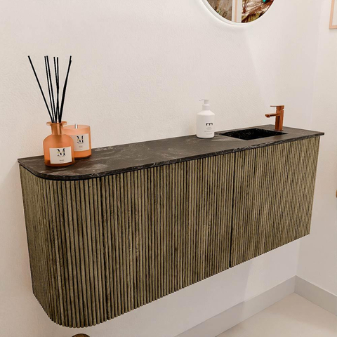 Mondiaz JOYA-DLUX Meuble de salle de bains 101.6cm - arrondi gauche couleur Dusk - Vasque FAYE position Droite 1 trou de robinet couleur Lava SW1423266
