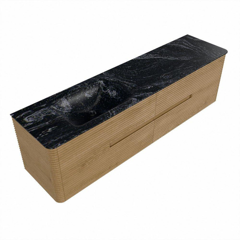 Mondiaz CIRO-DLUX Badkamermeubelset - 180x45x50cm - Solid surface wastafel Lava - 1 wasbak Links - zonder kraangaten - 4 lades - Oak SW1531003
