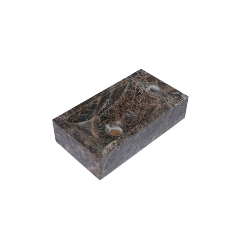 FugaFlow Efficiente Pietra Ensemble lave-mains - 40x22x10cm - trou de robinet à droite - robinet de lave-mains cuivre brossé PVD - bouchon de vidange - siphon abaissé - Dark Emporador SW1448158