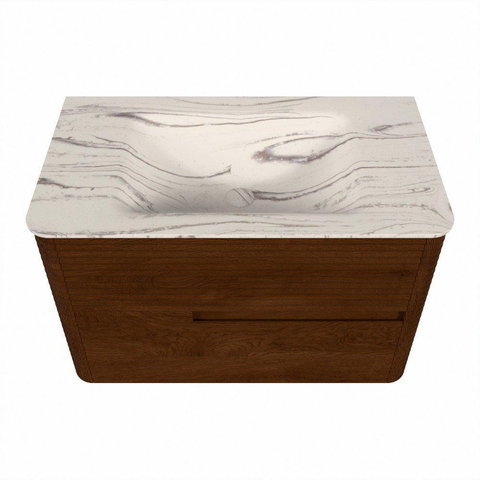 Mondiaz CIRO-DLUX Meuble de salle de bains - 80x45x50cm - Plan vasque solid surface Nata - 1 vasque au milieu - sans trous de robinet - 2 tiroirs - Ruby SW1532047