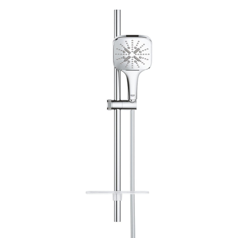 GROHE Rainshower Smartactive 130 Cube Ensemble barre de douche - 60cm - douchette à main carrée - 3 types de jets - flexible de douche lisse - avec porte-savon - chrome SW452828