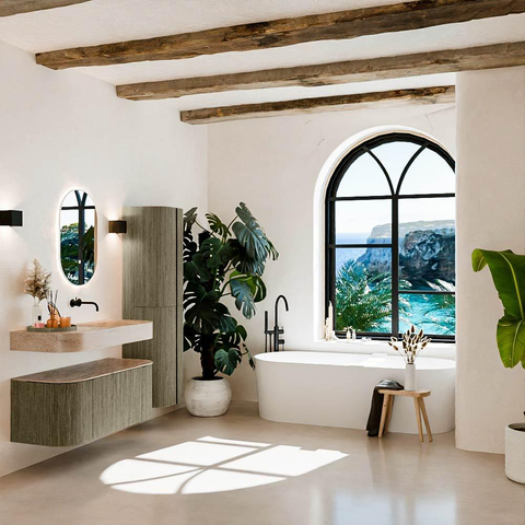 MONDIAZ THOR-DLUX 110cm meuble de salle de bains arrondi gauche + droite couleur Shadow avec 1 tiroir et 2 portes. Vasque suspendue CLOUD Droite sans trou de robinet couleur Saba. SW1463154