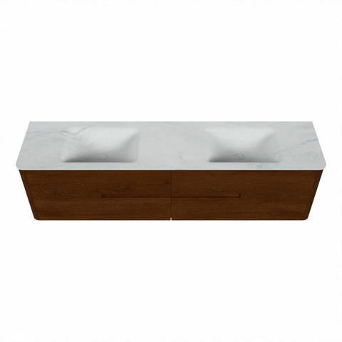 Mondiaz CIRO-DLUX Badkamermeubelset - 190x45x50cm - Solid surface wastafel Opalo - 2 wasbak Dubbel - 2 kraangaten - 4 lades - Ruby SW1531825